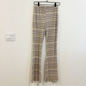 Topshop Tall plisse flared pants in check print Sz 6 stretchy comfort 70s plaid